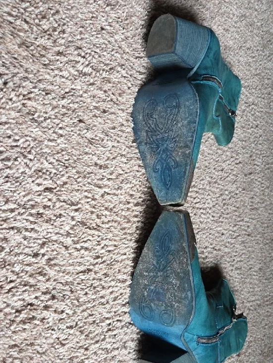 Free People Teal Leather Pointed Toe Zip Ankle Boots - Picture 5 of 9